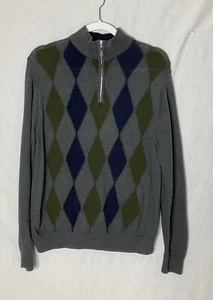 Lyle & Scott Scotland Argyle Sweater 1/4 Zip Combed Cotton Golf Long Sleeve Med - Picture 1 of 12