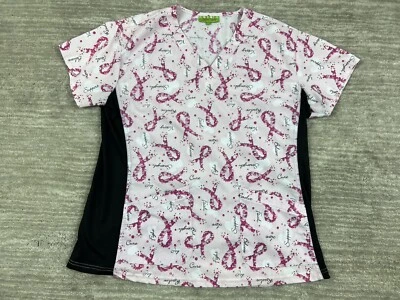 Green Town Scrub Top Womens Large Pink Vneck Shortsleeve Ribbon Medical - Image 1 of 4