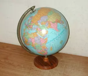 CRAM'S IMPERIAL 12" WORLD GLOBE WITH WOOD BASE STAND - Picture 1 of 9