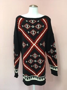 New Ralph Lauren XL Indian Sweater Blanket Women’s Designer Red Black Long Tunic - Picture 1 of 12