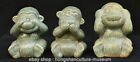 4.4" Rare Old Chinese Longquan Porcelain Dynasty Palace 3 Monkey Sculpture