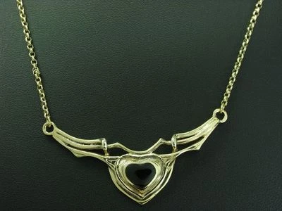 925 Collana IN Argento Sterling con Onice Ricoperto/Cuore /Dorato/41,0cm/9,1g - Immagine 1 di 3