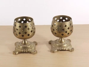 Juego de 2 candelabros vintage de latón indio estilo copa altura 10,5 cm en muy buena condición - Imagen 1 de 12