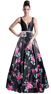 Women's Formal Print Floral V-neck Long Evening Gown prom dress - Picture 1 of 6