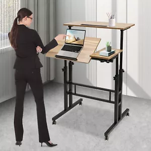 Rolling Laptop Desk Adjustable Height Computer Table Stand up Office Workstation - Picture 1 of 19