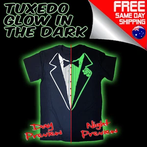Funny Novelty T-Shirt GLOW IN THE DARK TUXEDO T SHIRT tux dinner suit party tee - Picture 1 of 11