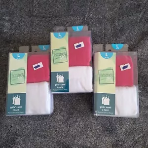 3 Pk Girls Cami Tank Tops L 10/12 White Hot Pink Spaghetti Straps 6 Shirts Y2K - Picture 1 of 6