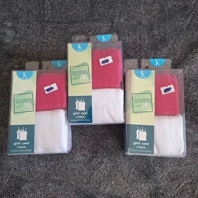 3 Pk Girls Cami Tank Tops L 10/12 White Hot Pink Spaghetti Straps 6 Shirts Y2K - Image 1 of 4