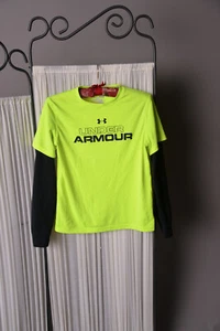 Under Armour boys Neon Yellow l/s layer top YLG Large GUC #071 - Picture 1 of 3