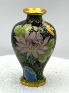 Vintage Chinese CLOISONNE VASE - Small Mini Size - 4" Tall - Picture 1 of 12