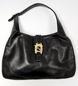 RARE Gucci Jackie Shoulder Hobo Handbag in Black Leather Vintage Hard to Find