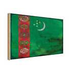 Holzschild Holzbild 30x40 cm Turkmenistan Fahne Flagge Geschenk Deko