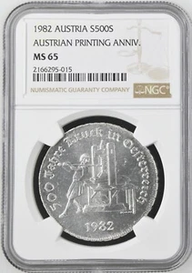 1982 Austria Österreich 500 Schilling Silver 500 Years Printing - NGC MS 65 - Picture 1 of 2