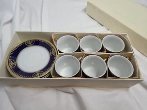 5 Sabina Loucky Cup & Saucer Czechoslovakia Blue & Gold Karlovarsky Porcelain - Picture 1 of 7