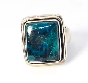 Chrysocolla large Malachite Azurite vintage solid sterling silver ring size 7 - Picture 1 of 7