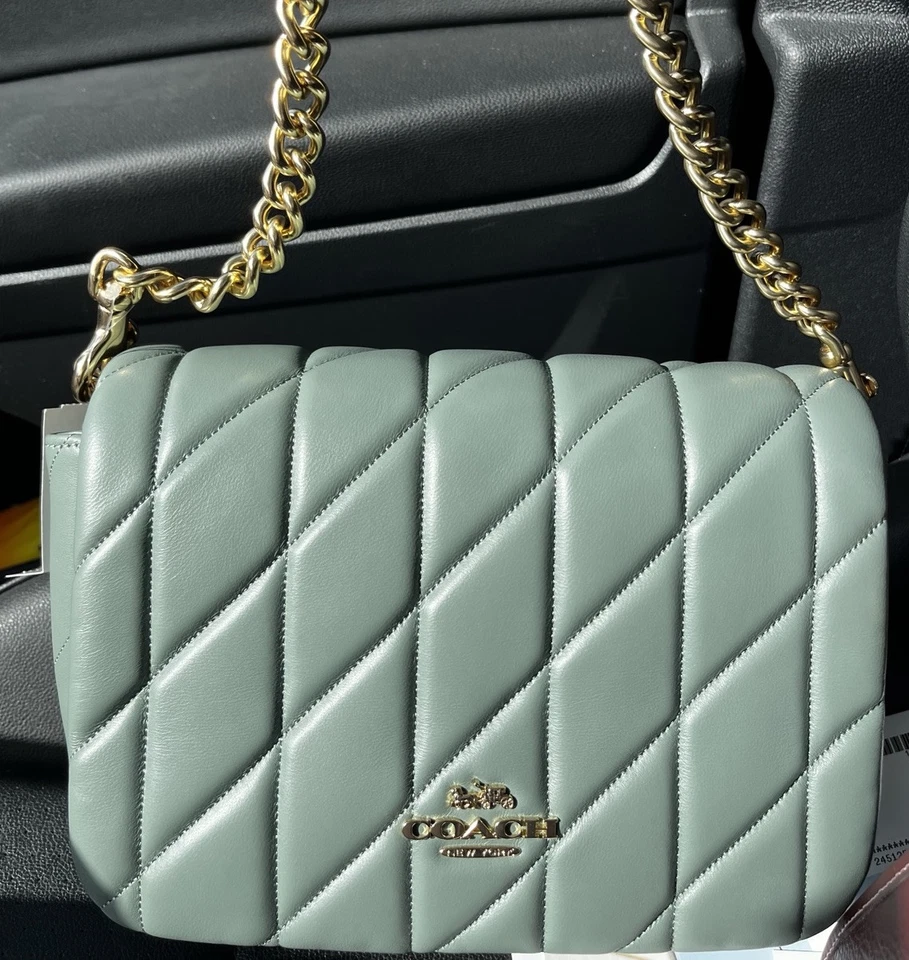 Coach Sage Green Quinn Quilted Quilting Shoulder Crossbody Bag purse CY663