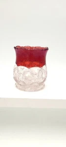 Antique Stained Ruby Red & Clear Snowflake  Cut Glass Toothpick Holder - Picture 1 of 12