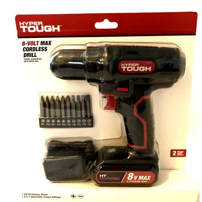 Tough 8V Max Cordless Drill NEW, 3/8 inch Chuck, Battery w/ Charger, LED, Bits - Image 1 of 4