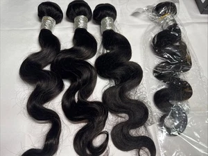 4 Haarbündel Body Wave 18, 18,20, 20 Zoll 14A Echthaar Natur Schwarz - Bild 1 von 4