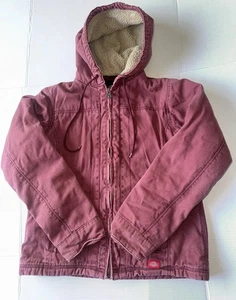 Dickies Jacket Youth Boys Sz S Maroon Zip Front Fleece Hood Pockets - Picture 1 of 12