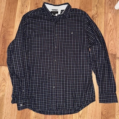 Camisa Banana Republic Para Hombres XL Azul Marrón A Cuadros A Medida Calce Ajustado Vestido Abotonado Foto 1 de 4