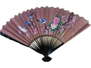 Vintage großer orientalisch asiatischer Wandventilator 48" x 40" Dekor handbemalt Blumen Vögel - Bild 1 von 19