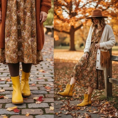 Botín de cuña Kork-Ease para mujer Liza de cuero amarillo con cremallera talla 9 Boho Scandi Foto 1 de 4