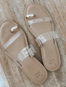 New A New Day Womens Honey Double Band Slide Sandals Tan Brown 7.5 - Picture 1 of 7