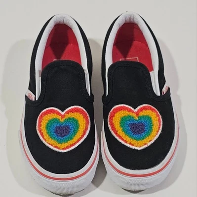 Vans Rainbow Heart niña pequeña talla 11,5 negro sin cordones bajo Foto 1 de 4