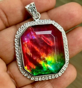 Natural 100 Ct Ammolite Silver Pendant Doublet Organic Certified Gemstone - Picture 1 of 6