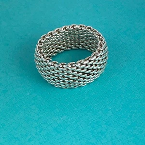 Size 6 Tiffany Somerset Mesh Weave Flexible Dome Ring in Sterling Silver - Picture 1 of 5