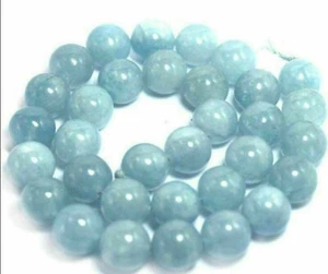 Cuentas sueltas de piedras preciosas genuinas redondas de aguamarina natural de 6/8/10/12 mm cadena 15" AAA - Imagen 1 de 16