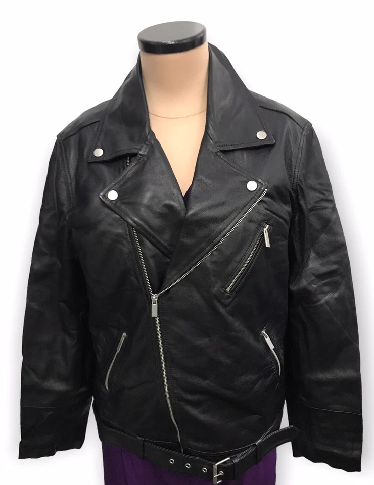 Chaqueta motera Topman de cuero real en negro-nueva con etiquetas talla mediana Foto 1 de 4