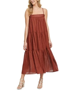 MSRP $169 Dkny Metallic Thread Tiered Maxi Dress Brown Size Small - Picture 1 of 2