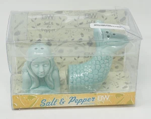 Mermaid Salt And Pepper Shaker Set Turquoise Blue Siren Ceramic Boston Warehouse - Picture 1 of 12