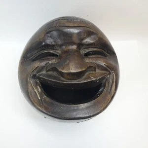 Hand Carved Wooden Face Bowl Mask Lid Vintage MCM Tribal Open Mouth - Picture 1 of 13