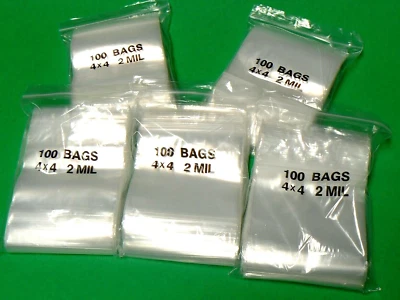 500 Clear 4x4 Zip Seal Bags 2MIL Resealable Bags 4" x 4" Squeeze Top Lock 2 mil - Image 1 of 4