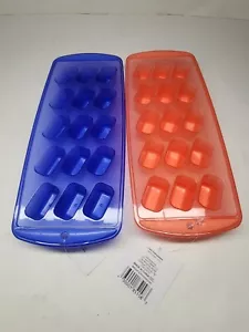 Set of Two Stacking Ice Cube Trays Red & Blue Plastic With Anti Slip Rubber Feet - Picture 1 of 2