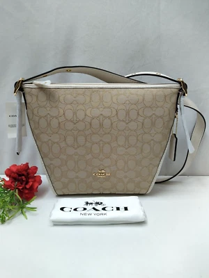 蔻驰签名小号 Duffelette 米色帆布皮革装饰斜挎包 - 全新带标签 — 第 1/4 张图片