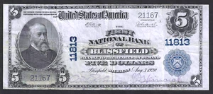 1902 $5 NATIONAL BANK NOTE ~ BLISSFIELD, MICHIGAN ~ LENAWEE COUNTY ~ NICE NOTE - Imagen 1 de 2