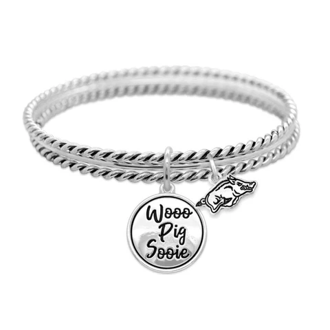 Arkansas Razorbacks Woo Pig Sooie Twist and Shout Silver Bracelet Jewelry Gift Cover