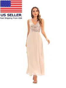 Luxury Stripe Sequin Stitch Chiffon Party Dresses Women Evening Elegance Prom - Picture 1 of 5