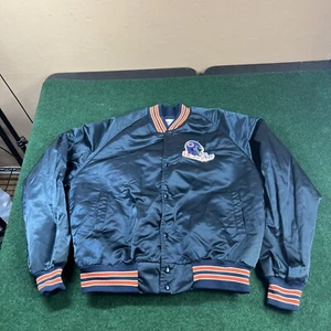 Vintage 80s Chicago Bears Chalk Line Spellout Satin Jacket NFL Football Size La - Picture 1 of 12