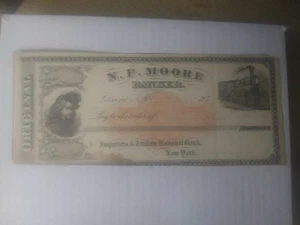 N. F. Moore Banker 1870s Check New York Importers & Traders National Bank Train - Imagen 1 de 5