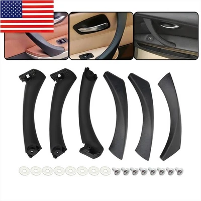6Pcs Black Inner Door Panel Handle Pull Interior Trim Cover For BMW E90 2006-11 Foto 1 de 4