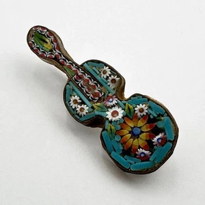 VINTAGE / ANTIQUE ITALIAN MICRO MOSAIC GUITAR BROOCH - Picture 1 of 3