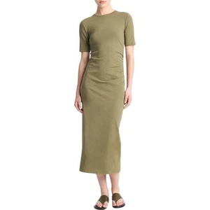 Vince Short Sleeve Side Drape Dress V042084504-313OSK Olive Smoke XS XSmall NEW - Picture 1 of 4