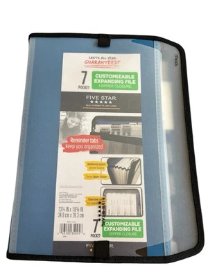 Mead Five Star 7 Pocket Customizable Expanding File Plus Zipper Closure Blue New - Image 1 of 4