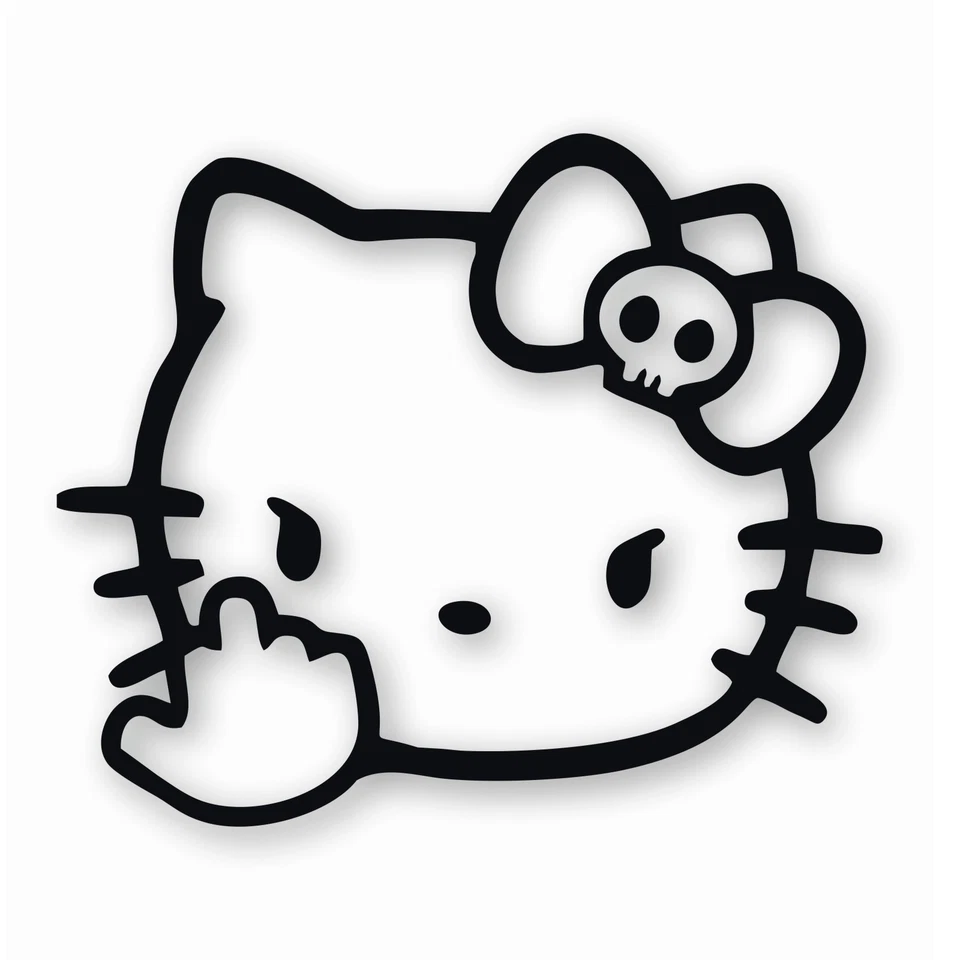 Angry Hello Kitty Giving Finger - Calcomanía adhesiva de vinilo - ELIGE tamaño y color Foto 1 de 1