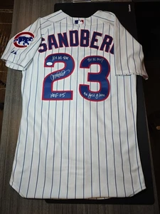 Ryne Sandberg Majestic Signed / Autographed Cubs jersey 4 inscriptions JSA COA - Picture 1 of 3
